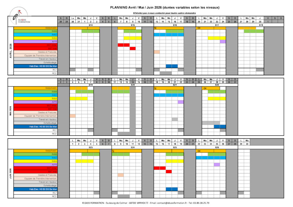 Planning Prévisionnel 2ème Trimestre 2026