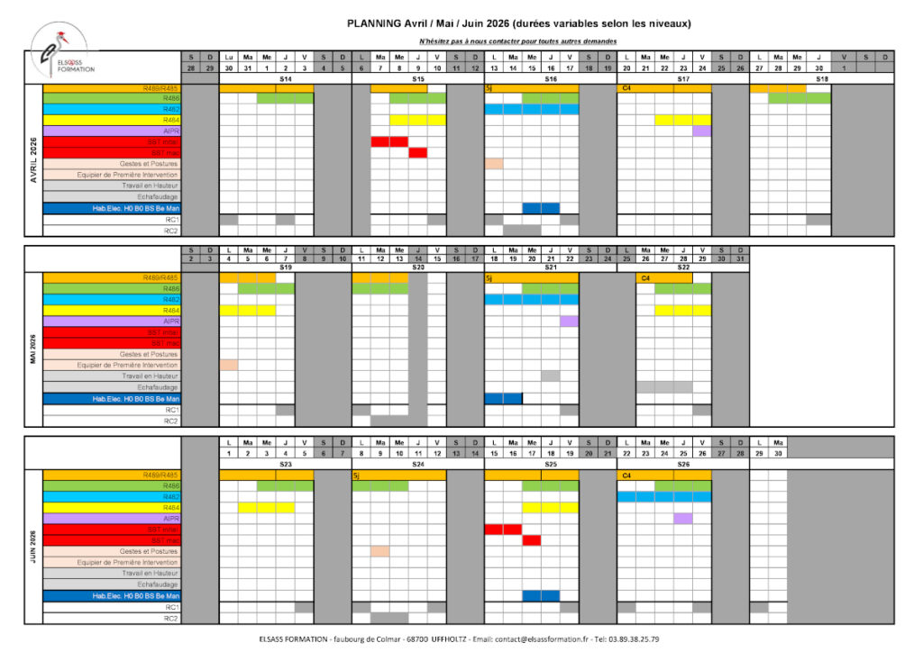 Planning Prévisionnel 2ème Trimestre 2026