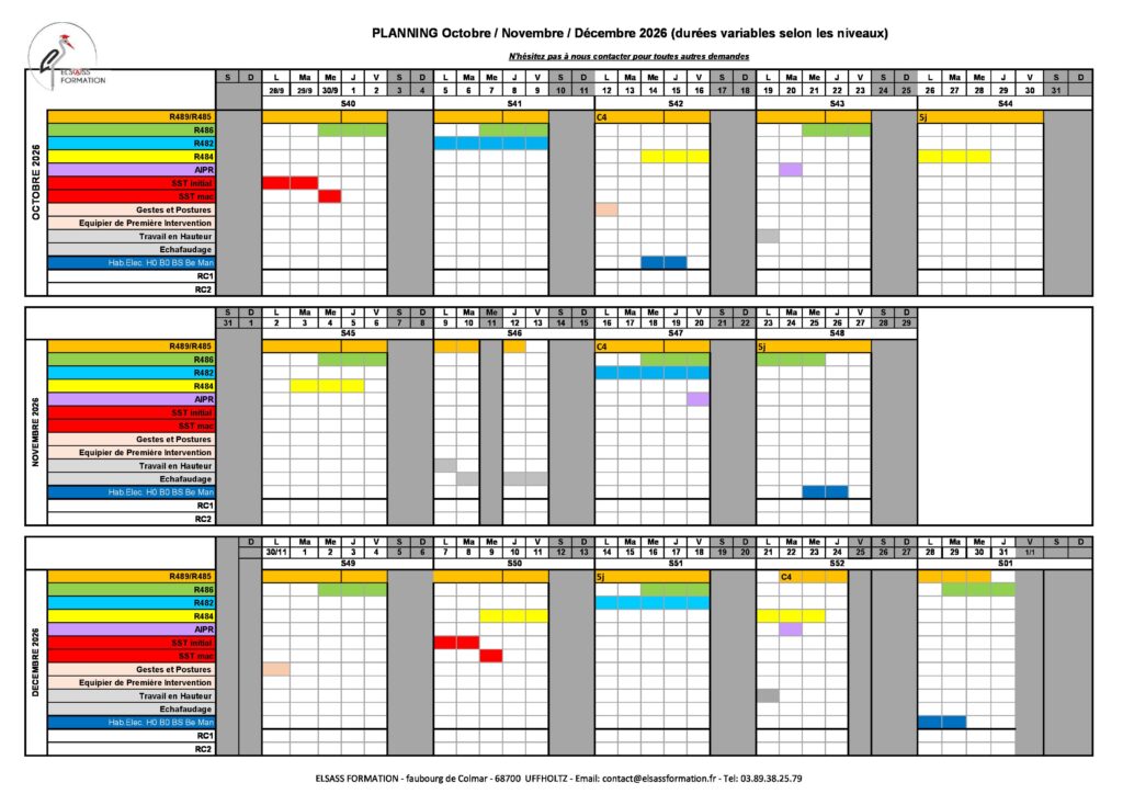 Planning Prévisionnel 4ème Trimestre 2026